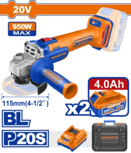 AMOLADORA ANGULAR 4 1/2'' BL 20V + 2 BAT 4.0AH + CARG + MALETA WADFOW