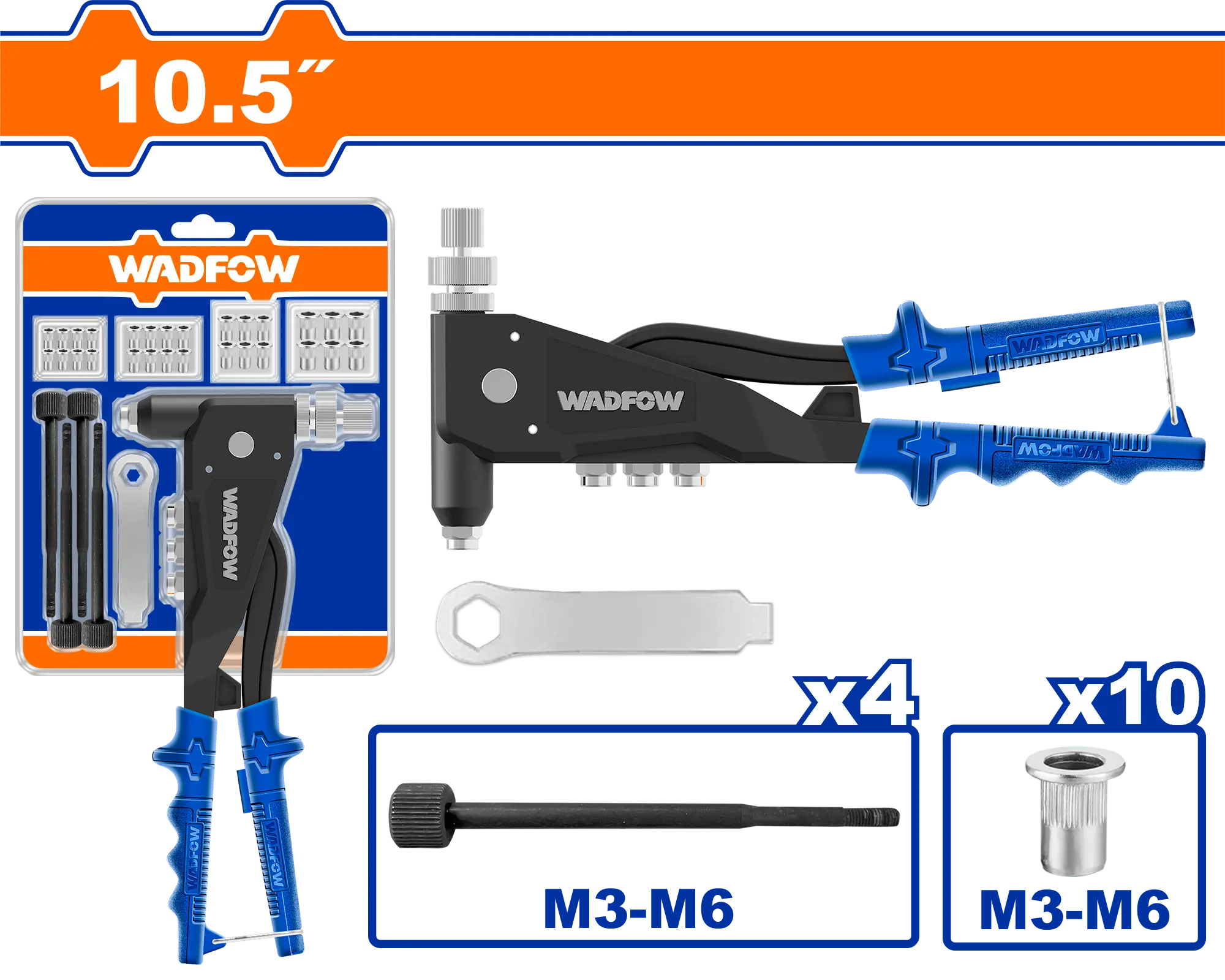 JUEGO DE REMACHADORA 10,5"" 16 PIEZAS WADFOW
