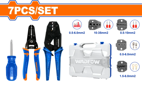 JUEGO DE PINZAS PONCHADORAS 7PIEZAS Y PELACABLE +DEST