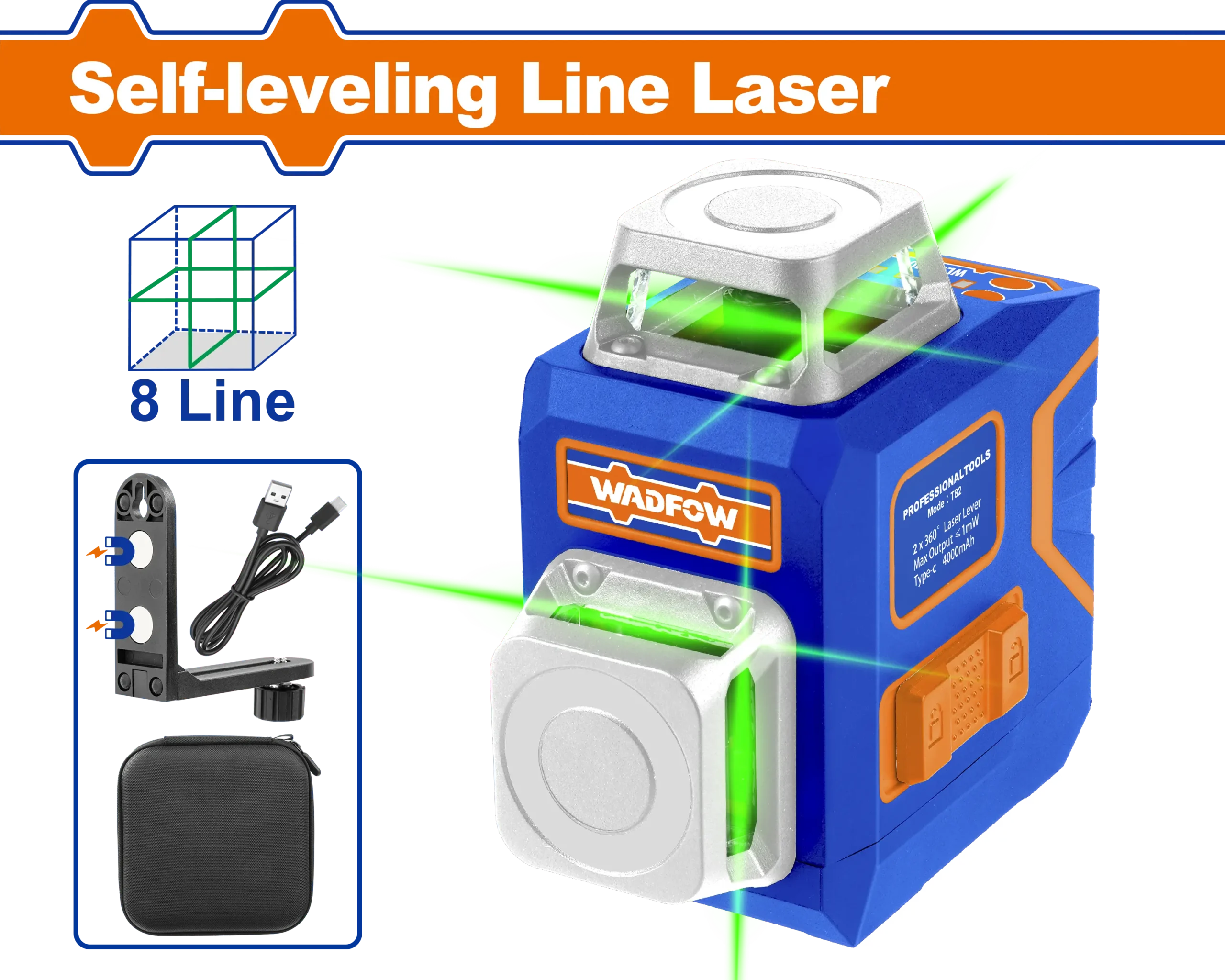 NIVEL DE LASER AUTONIVELANTE (VERDE) 8 LINEAS WADFOW
