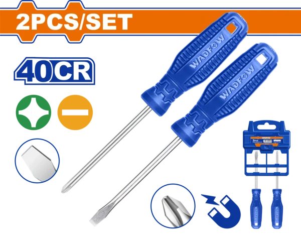 JUEGO DE DESTORNILLADORES DE 2 PIEZAS 1/4" X 4 ESTRE+PLA BLIS AZUL