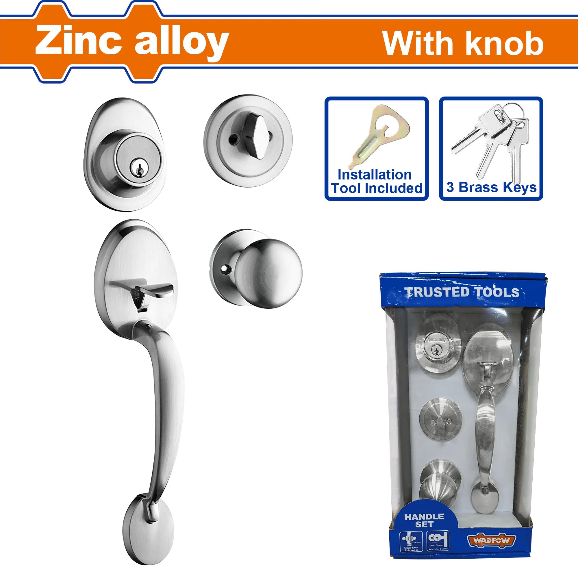 JUEGO DE CERRADURAS CON CILINDRO SIMPLE Y POMO INTERIOR NIQUEL SATINADO WADFOW