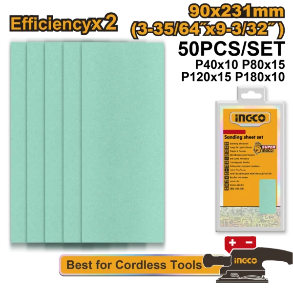 SET LIJAS 90X231MM G40X10 G80X15 G120X15 G180X10 50PCS