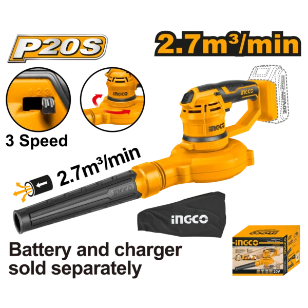 SOPLO ASPIRADOR INALAMBRICO 2,7M3/MIN 20V
