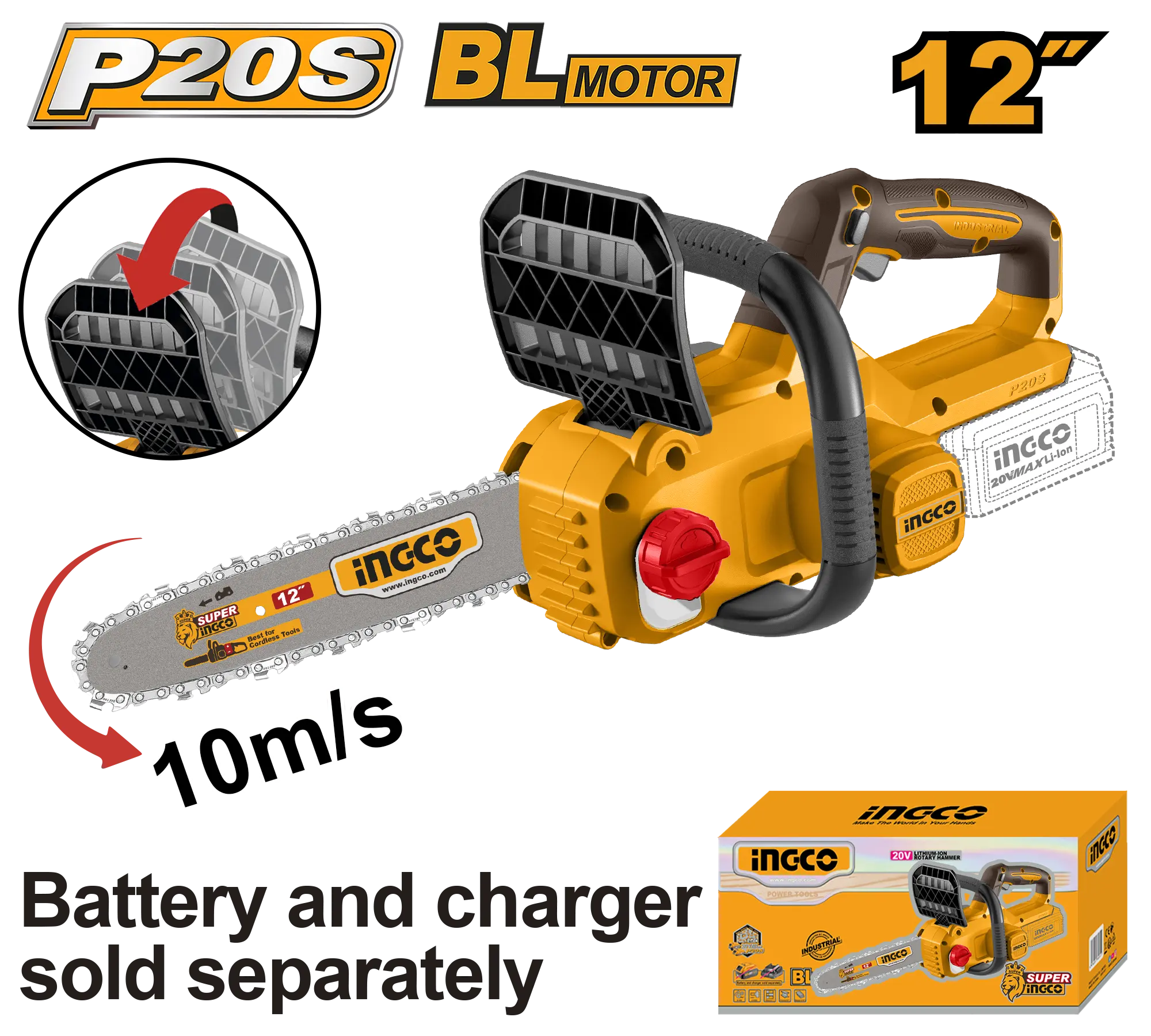 MOTOSIERRA DE IONES DE LITIO 12" BL 20V INGCO