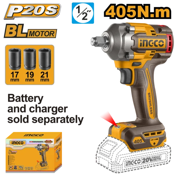 LLAVE DE IMPACTO INALAMBRICA 1/2" BL 20V 405N.M