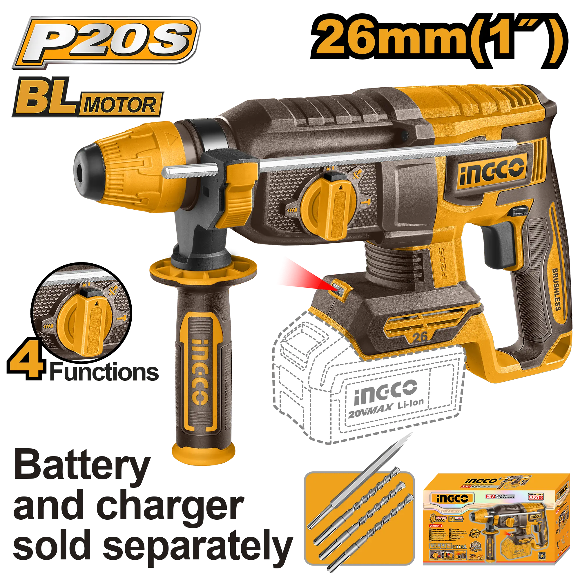 ROTOMARTILLO 1" BL 20V 2,5J INGCO