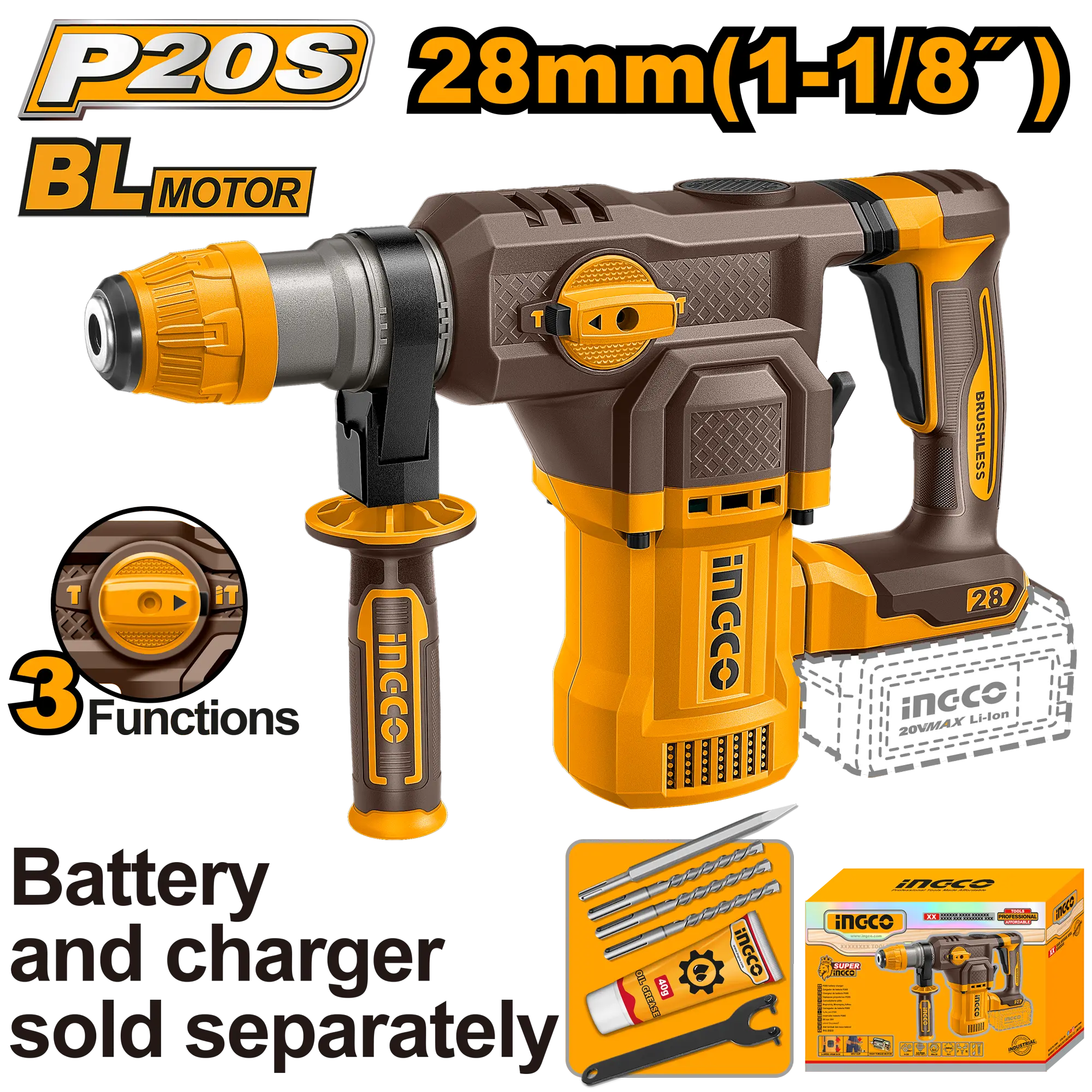ROTOMARTILLO 1-1/8" BL 20V 4,5J INGCO