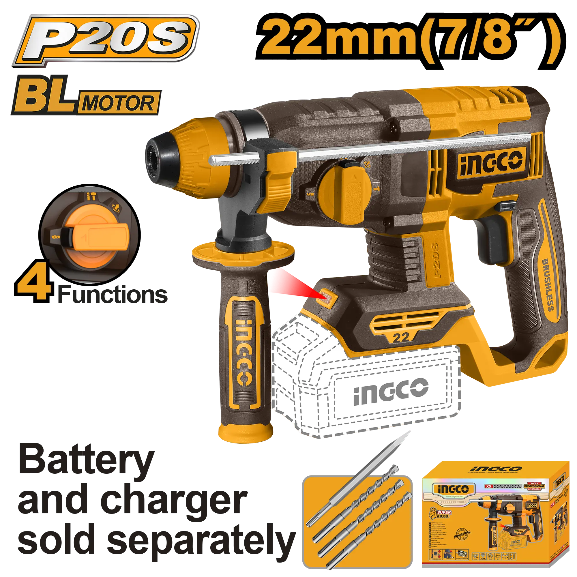 ROTOMARTILLO INALAMBRICO 2,0J 1100RPM 20V INGCO