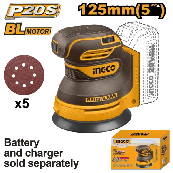 LIJADORA ROTO ORBITAL INALAMBRICA 5" BL 20V 13000RPM