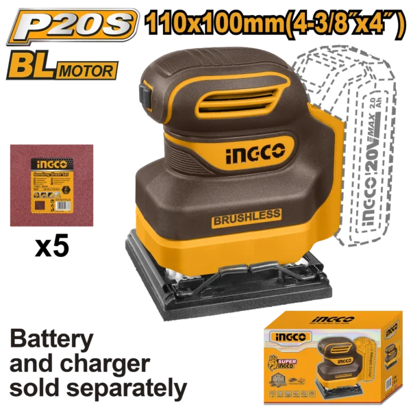 LIJADORA DE PALMA INALAMBRICA 4-3/8"X4" BL 20V 12000RPM