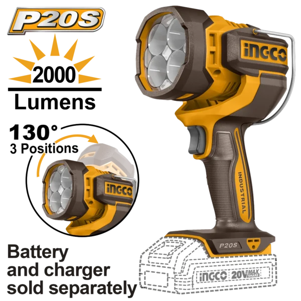 LINTERNA DE TRABAJO INALAMBRICA 2000LM 20V