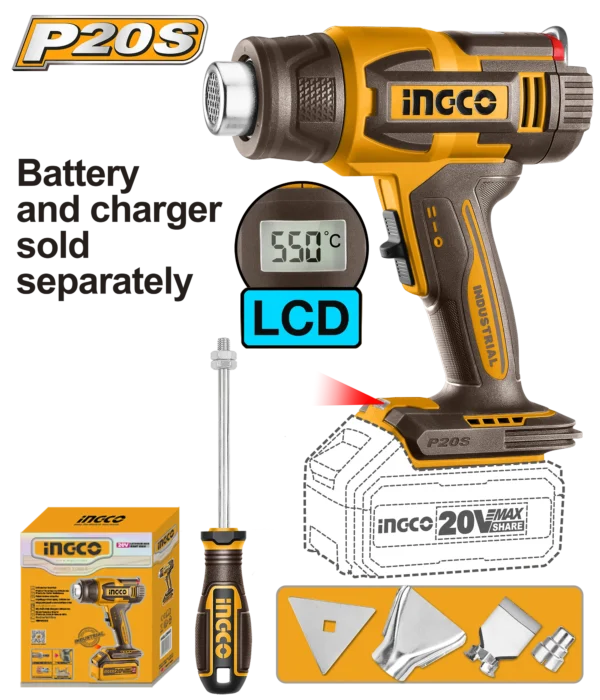 PISTOLA DE CALOR INALAMBRICA 300/550°C 20V
