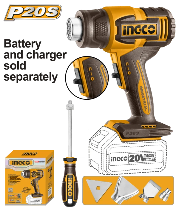 PISTOLA DE CALOR INALAMBRICA 300/550°C 20V