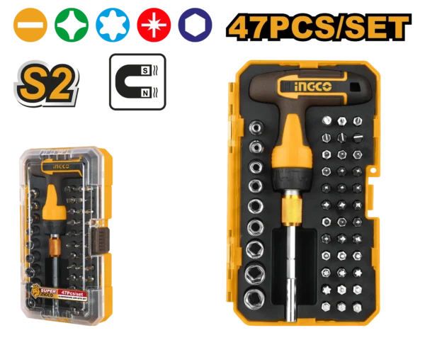 JUEGO DE DESTORNILLADORES CON MANGO EN T DE 47 PIEZAS