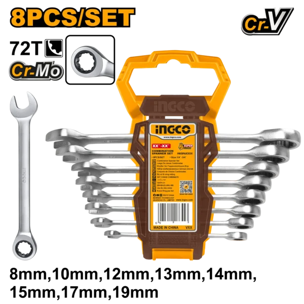 SET LLAVES MIXTAS RACHET 8PCS INDUSTRIAL