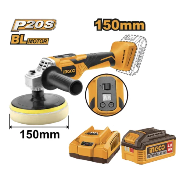 KIT PULIDORA INALAMBRICA 150MM BL 20V INGCO
