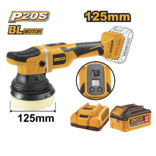 KIT PULIDORA INALAMBRICA 125MM BL 20V INGCO