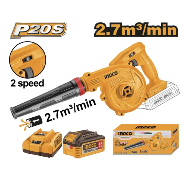 KIT SOPLO ASPIRADOR INALAMBRICO 2,7M3/MIN 20V