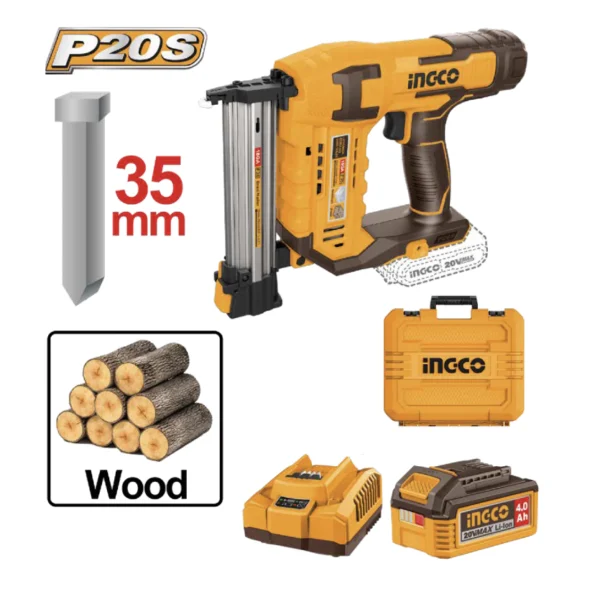 KIT CLAVADORA INALAMBRICA DE IONES DE LITIO 15MM-35MM 20V INGCO