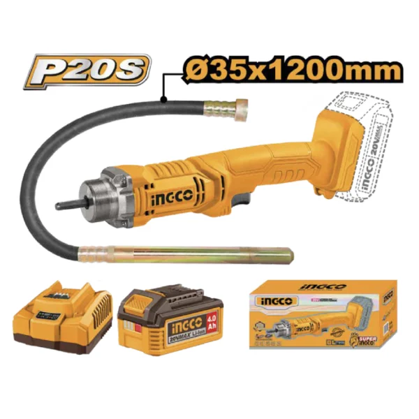 KIT VIBRADOR HORMIGON INALAMBRICO 20V 2300RPM INGCO