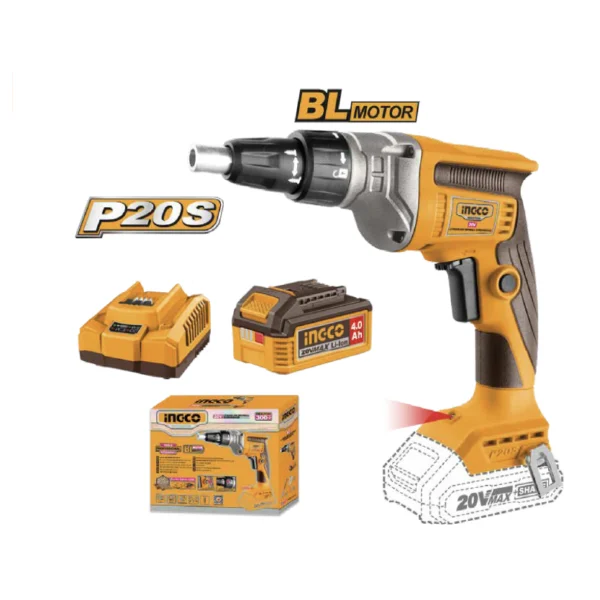 KIT ATORNILLADOR INALAMBRICO PARA YESO 1/4'' HEX BL 20V 30N.M