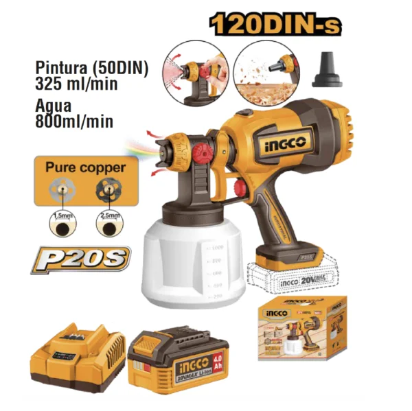 KIT PISTOLA ROCIADORA INALAMBRICA 800ML/MIN 20V