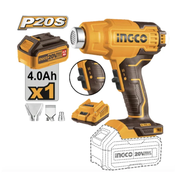 KIT PISTOLA DE CALOR INALAMBRICA 300/550°C 20V