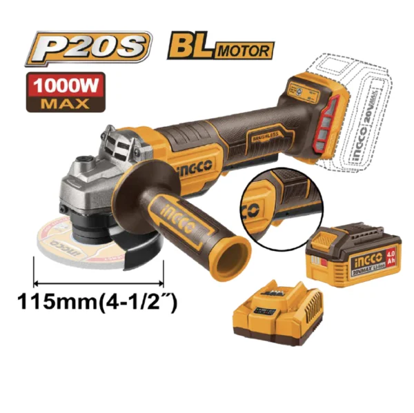 KIT AMOLADORA ANGULAR 4-1/2" BL 20V 8000RPM