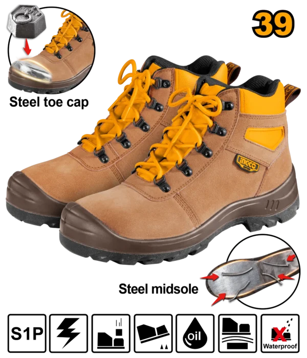 BOTAS DE SEGURIDAD CUERO CAFE PUNTA DE ACERO - ANTIESTATICO TALLA 39