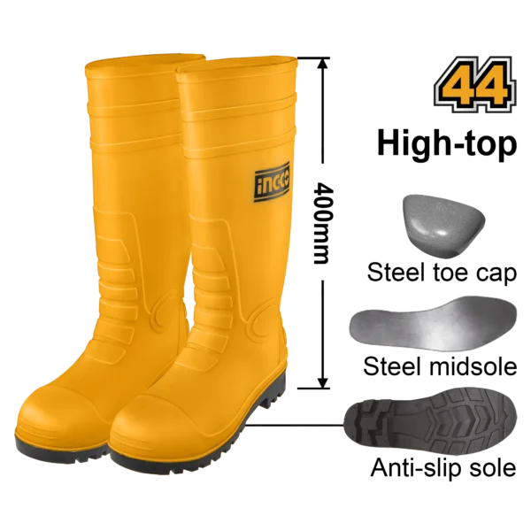 BOTAS DE SEGURIDAD PVC AMARILLO PUNTA Y ENTRESUELA DE ACERO TALLA 44