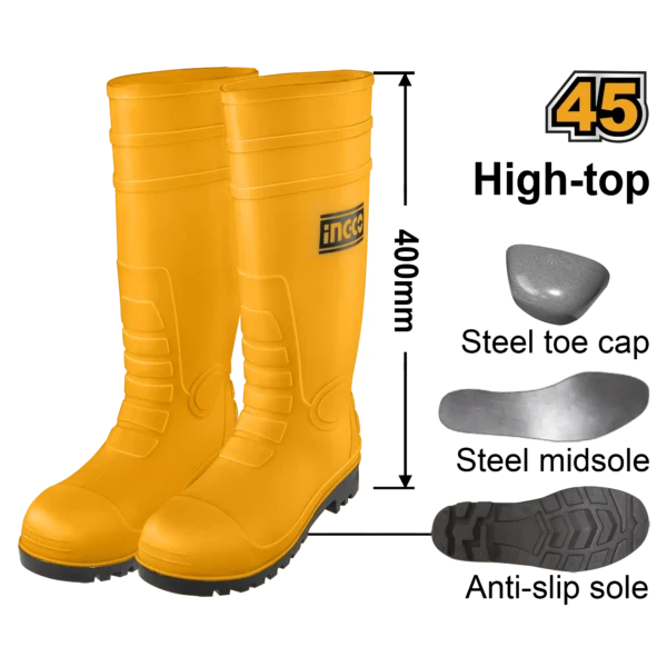 BOTAS DE SEGURIDAD PVC AMARILLO PUNTA Y ENTRESUELA DE ACERO TALLA 45