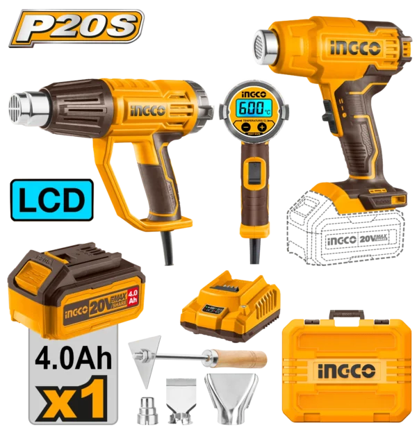 JUEGO COMBINADO DE 2PCS DE PISTOLAS DE CALOR + 1 BAT 4.0AH + CARG 20V
