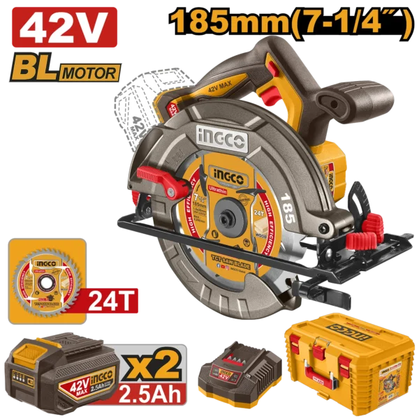 SIERRA CIRCULAR DE IONES DE LITIO 7-1/4" BL 42V + 2 BAT 2.5AH + CARG + MALETA