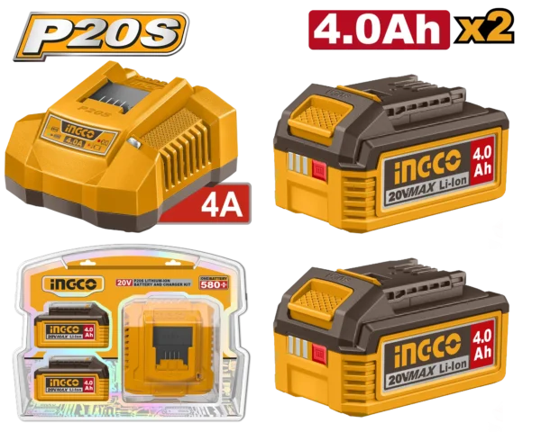 JUEGO DE CARGADOR Y BATERIA DE 2PCS 20V 4.0AH