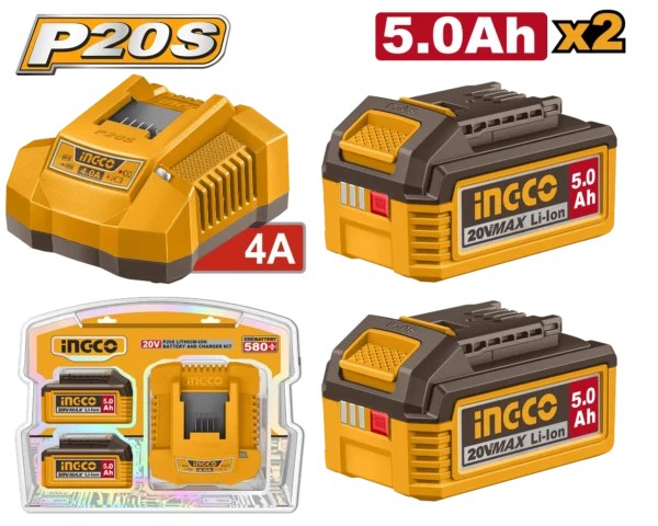 JUEGO DE CARGADOR Y BATERIA DE 2PCS 20V 5.0AH