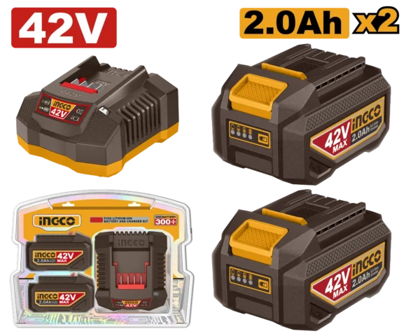 JUEGO DE CARGADOR Y BATERIA DE 2PCS 42V 2.0AH