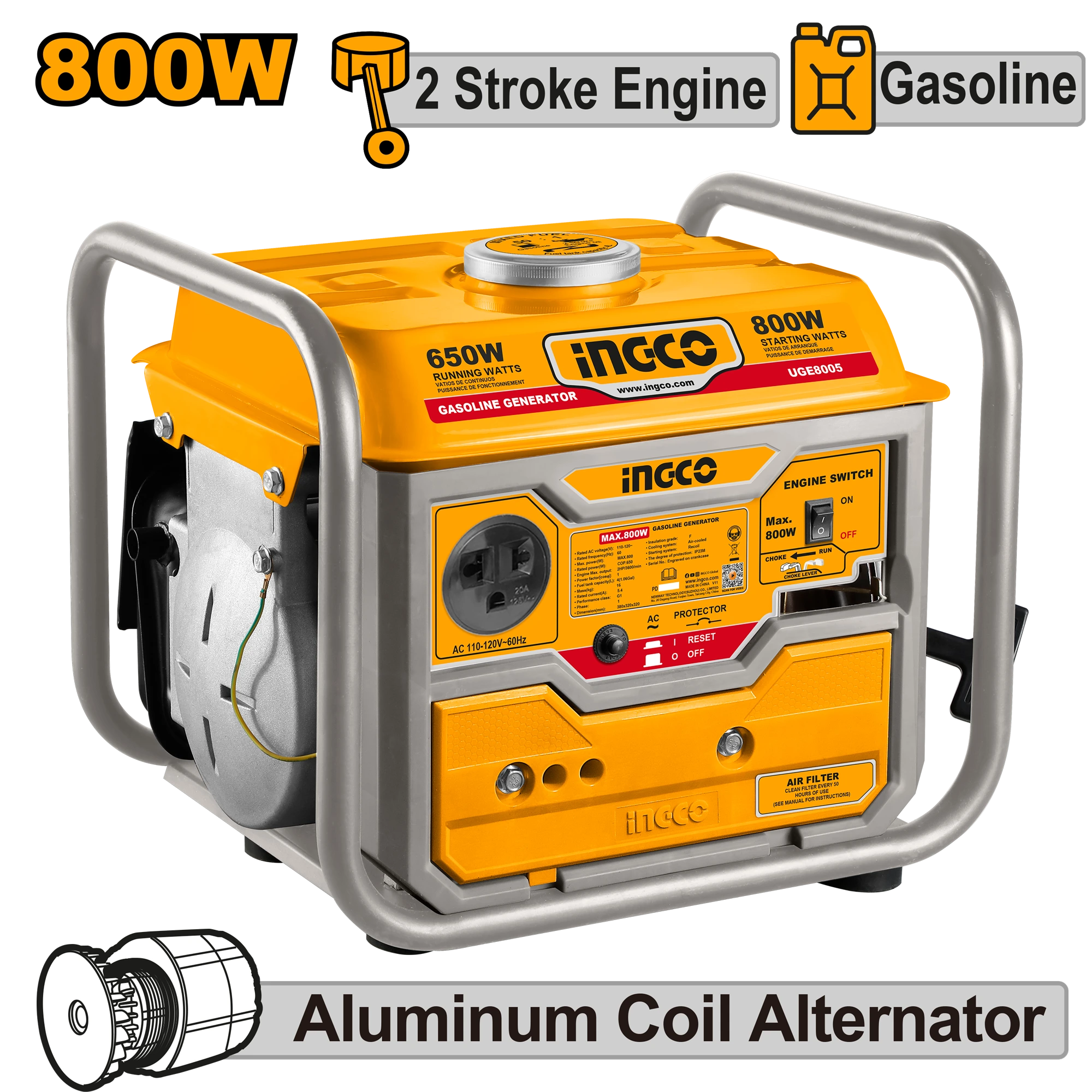GENERADOR ELECTRICO A GASOLINA 110//120V 3600RPM 8KVA INGCO